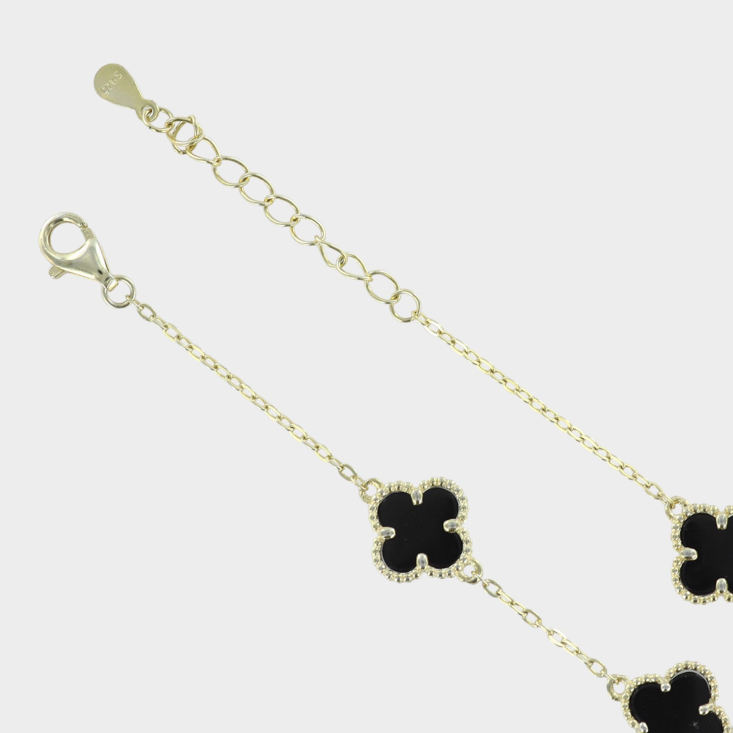 Four Clover Bracelet 14ct Gold Plated & Black Onyx