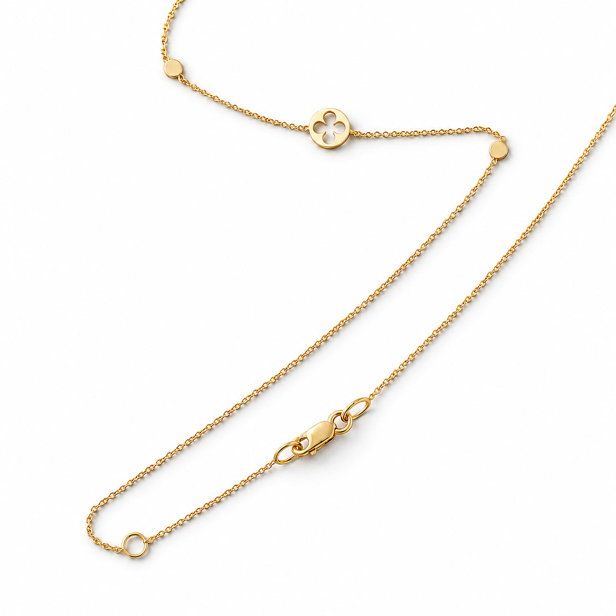 Clover & Disc Necklace 9ct Yellow Gold