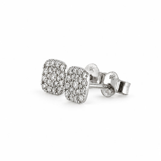 Diamond Cluster Cushion Studs 9ct White Gold