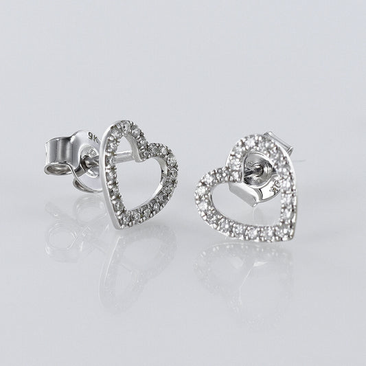 Diamond-Set Heart Shape Studs 9ct White Gold