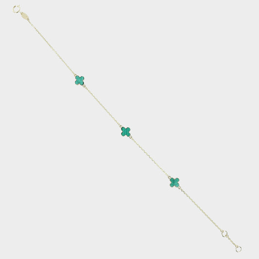 Malachite Mini Clover Bracelet 9ct Yellow Gold
