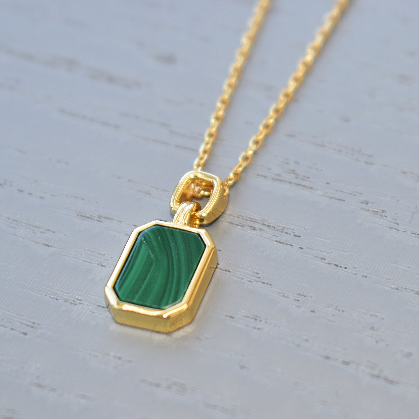 Octagonal Malachite Sterling Silver & Gold Plated Pendant