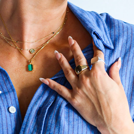 Octagonal Malachite Sterling Silver & Gold Plated Pendant