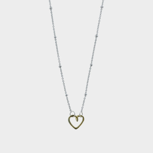 Sterling Silver Gold Plated Heart Trace & Ball Necklace