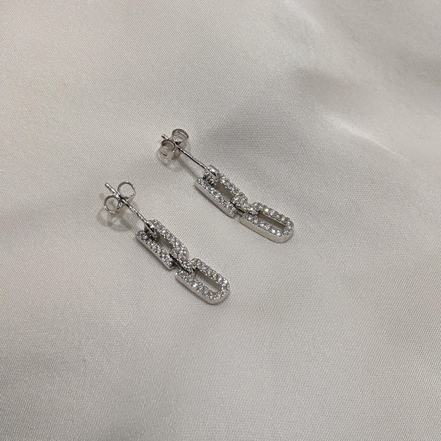 Paperclip Link Drop Earrings 9ct White Gold