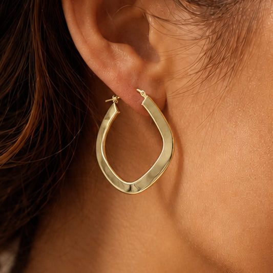 Star Jewellers Twisted Hexagon 14ct Gold Plated Hoops worn on the ear