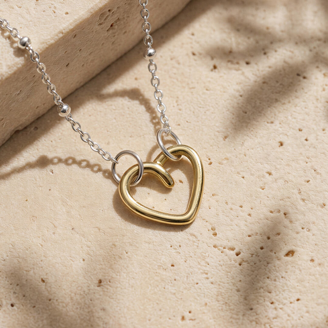 Sterling Silver Gold Plated Heart Trace & Ball Necklace
