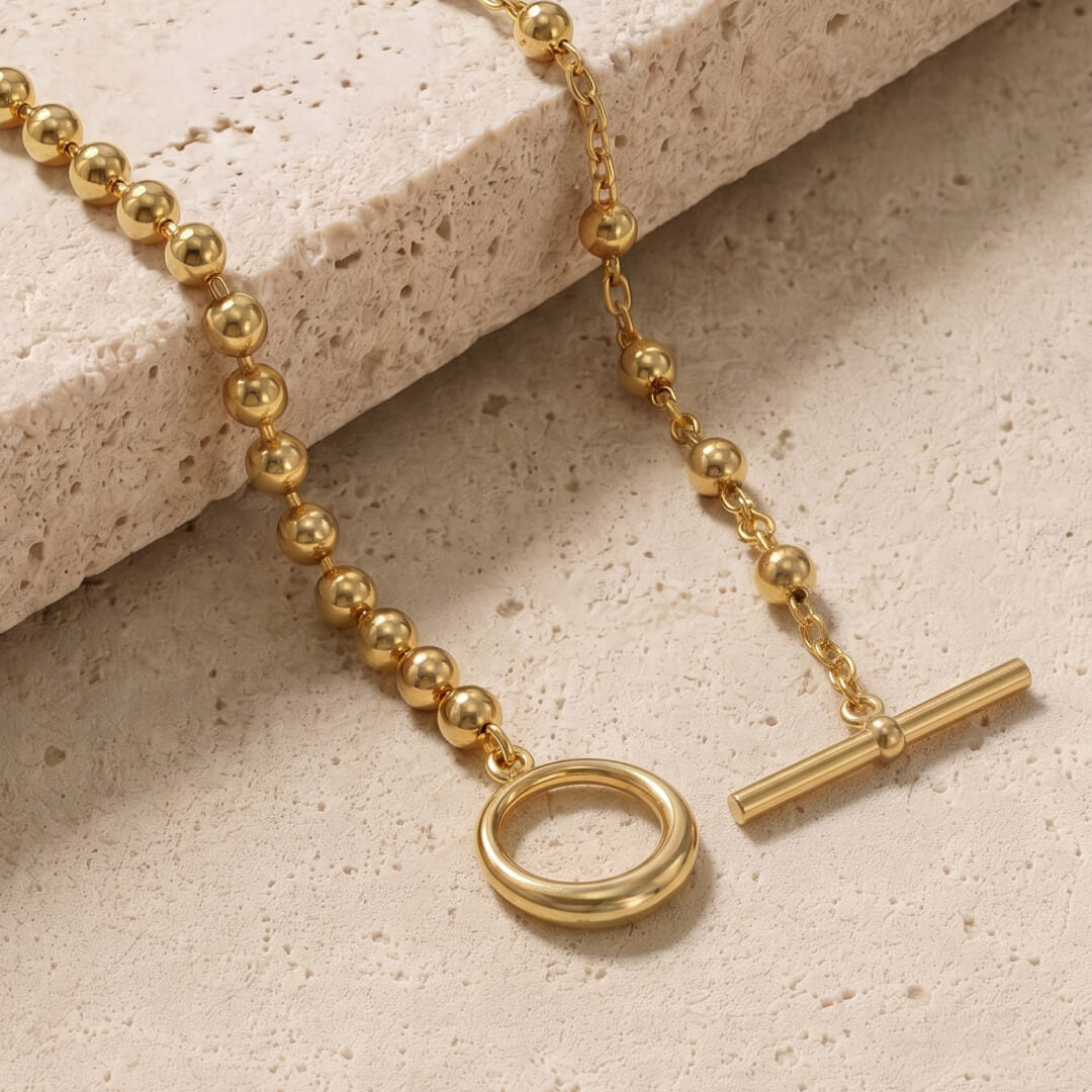 Sterling Silver Gold Plated Ball & T-Bar Necklace