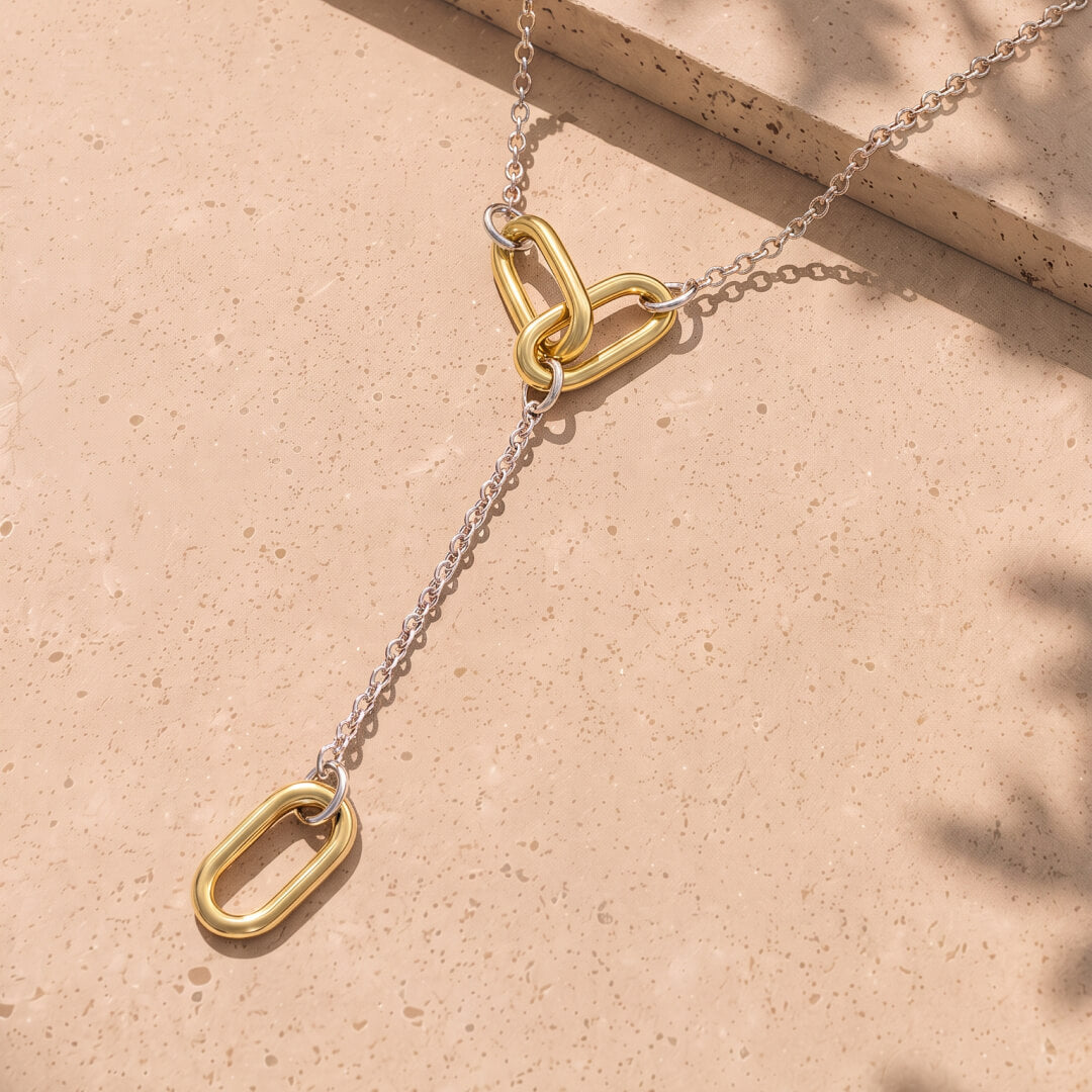 Paper Link Drop Necklace Sterling Silver & Gold Vermeil