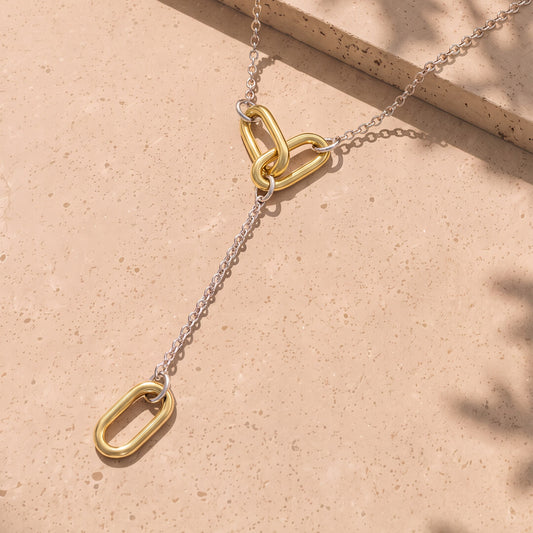 Paper Link Drop Necklace Sterling Silver & Gold Vermeil