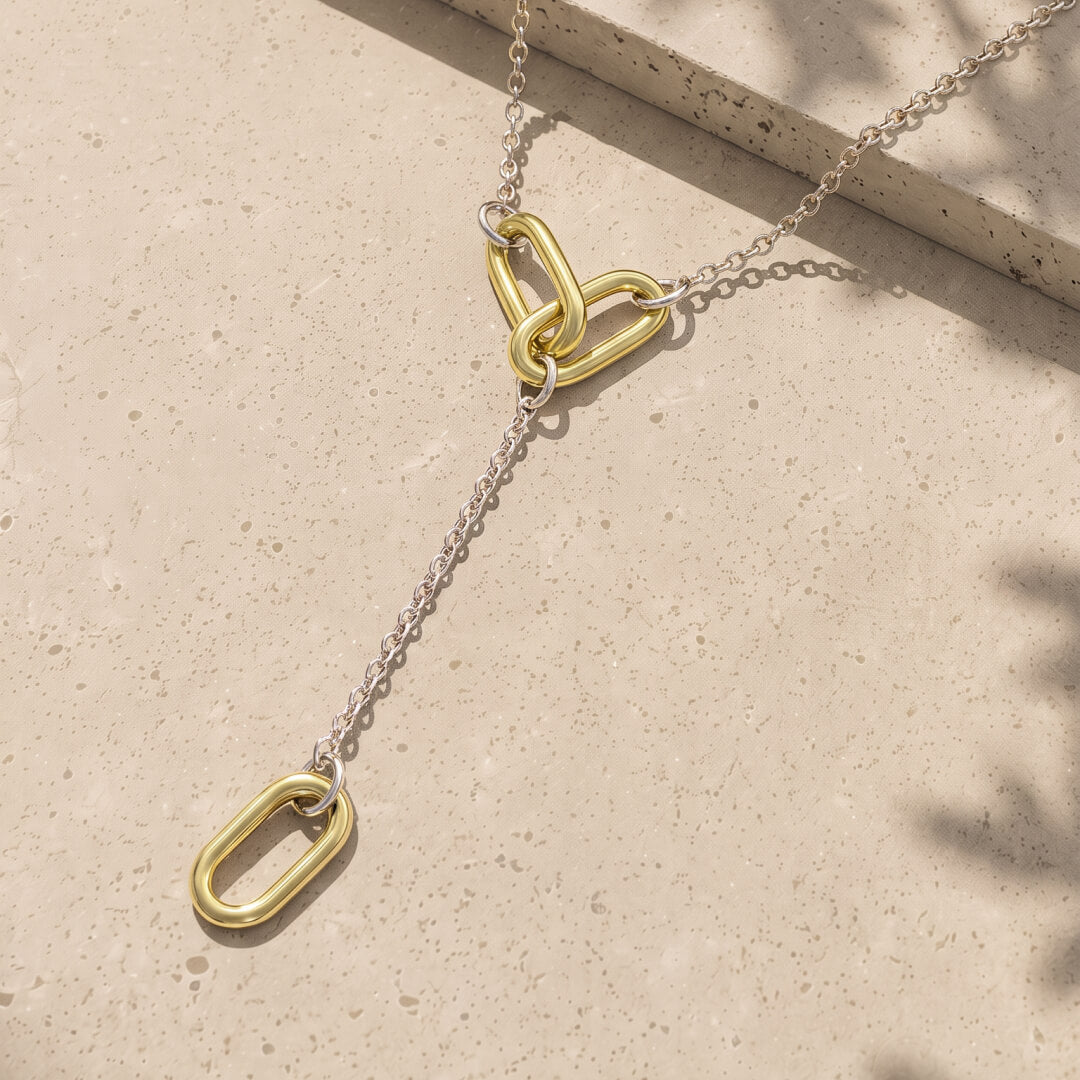 Paper Link Drop Necklace Sterling Silver & Gold Vermeil