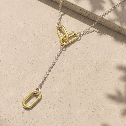 Paper Link Drop Necklace Sterling Silver & Gold Vermeil
