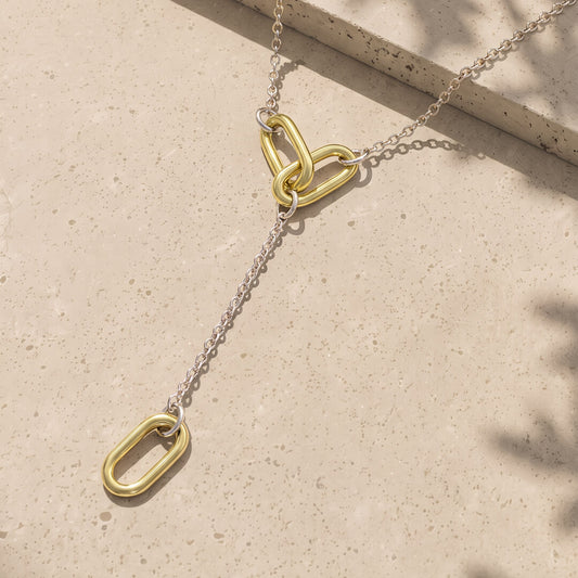 Paper Link Drop Necklace Sterling Silver & Gold Vermeil