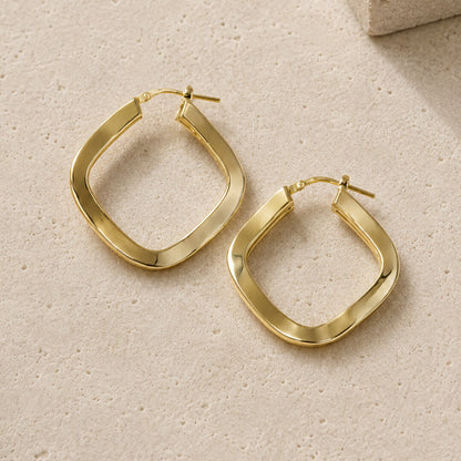 Twisted Hexagon 14ct Gold Plated Hoops
