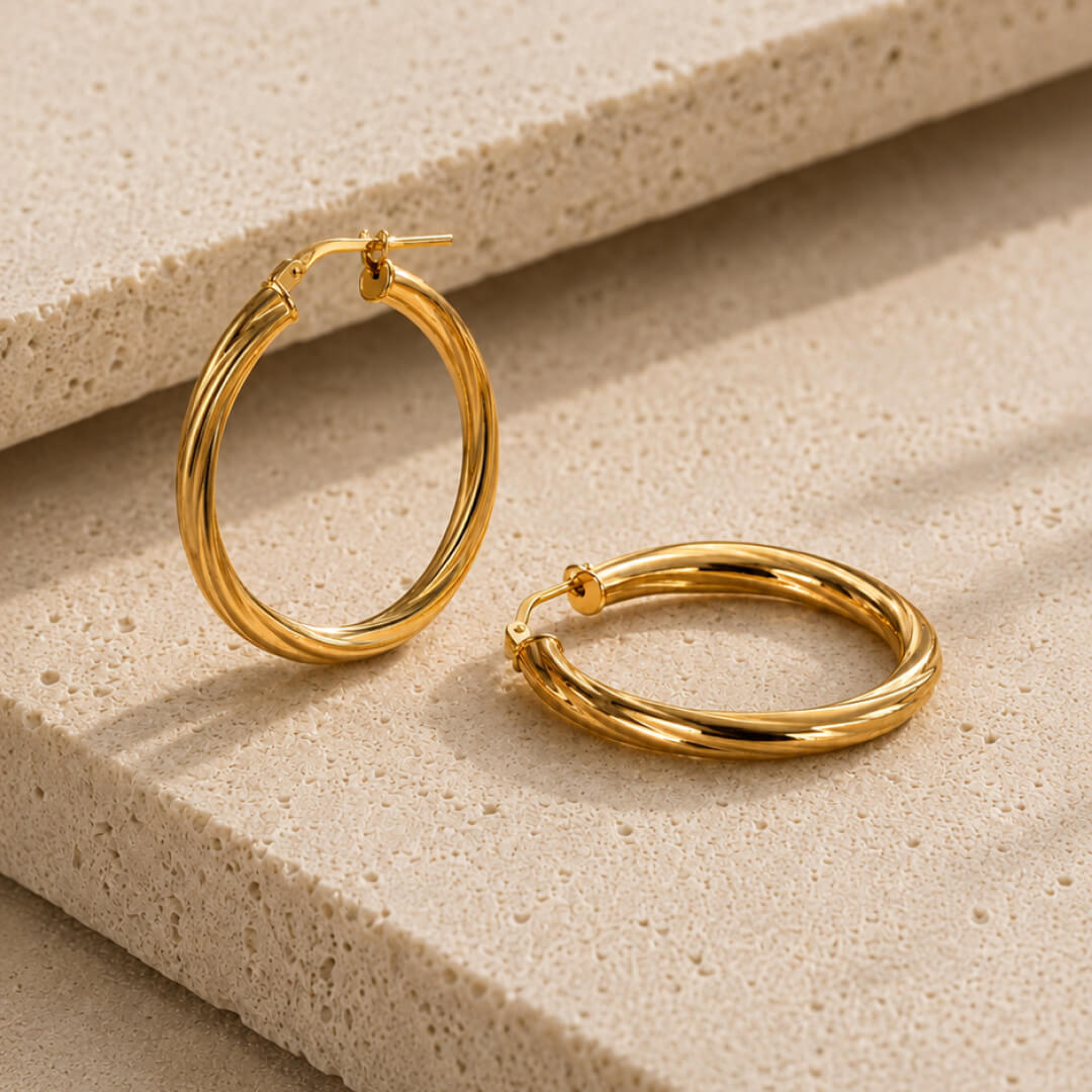 Twisted Hoop Earrings 14ct Gold Plated