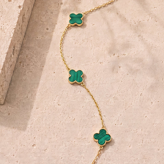 Malachite Mini Clover Bracelet 9ct Yellow Gold