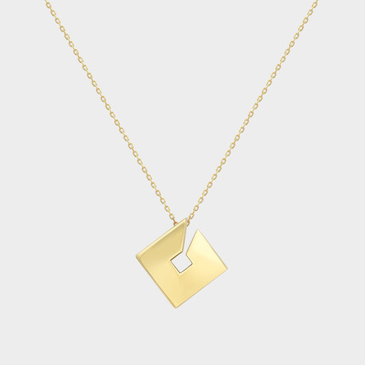 Squared Open Design Necklace 9ct Yellow Gold