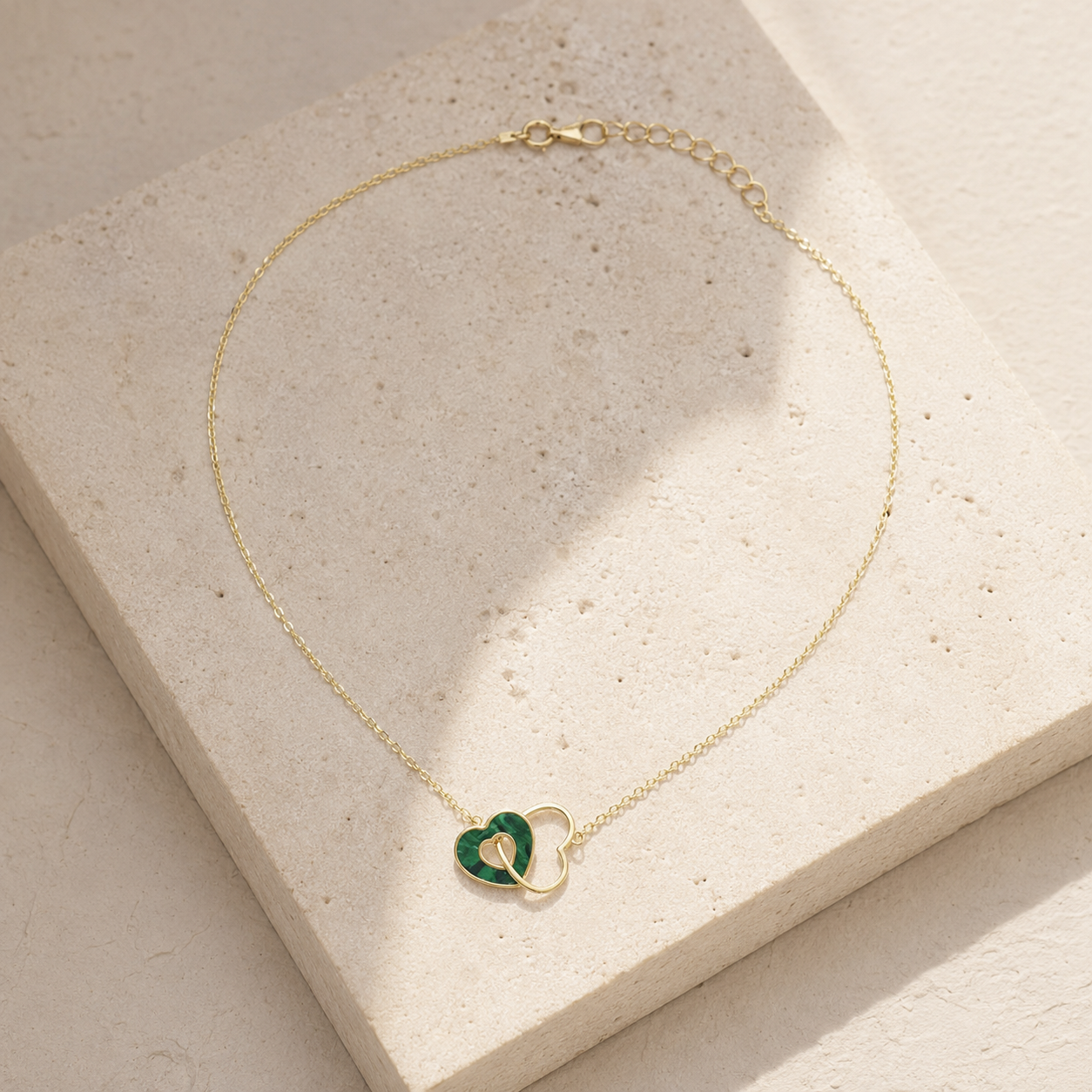 Malachite & 9ct Gold Heart Necklace