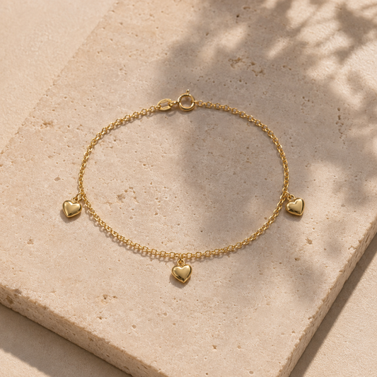 Heart Charm Bracelet 9ct Yellow Gold