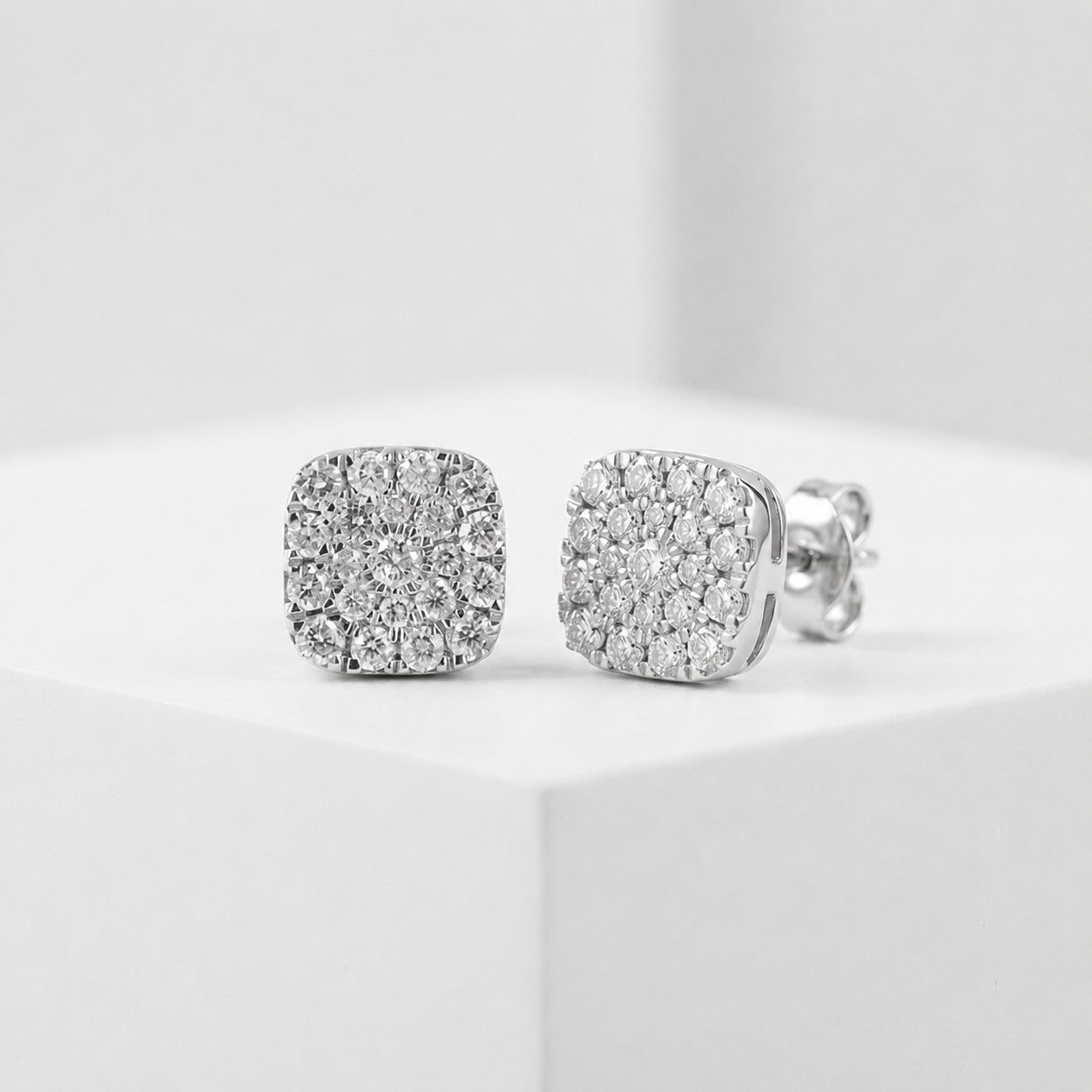 Diamond Cluster Cushion Studs 9ct White Gold