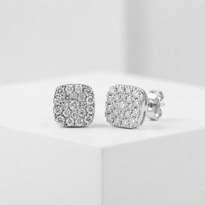 Diamond Cluster Cushion Studs 9ct White Gold