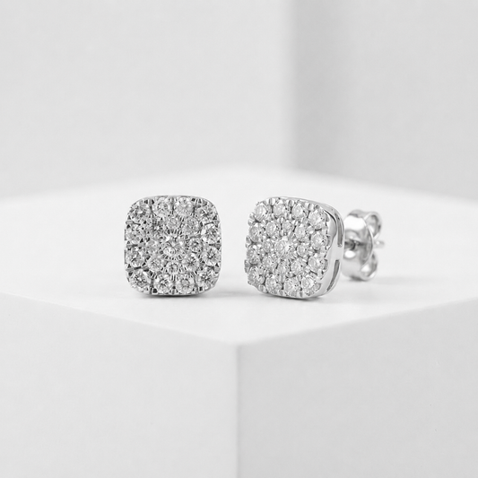 Diamond Cluster Cushion Studs 9ct White Gold