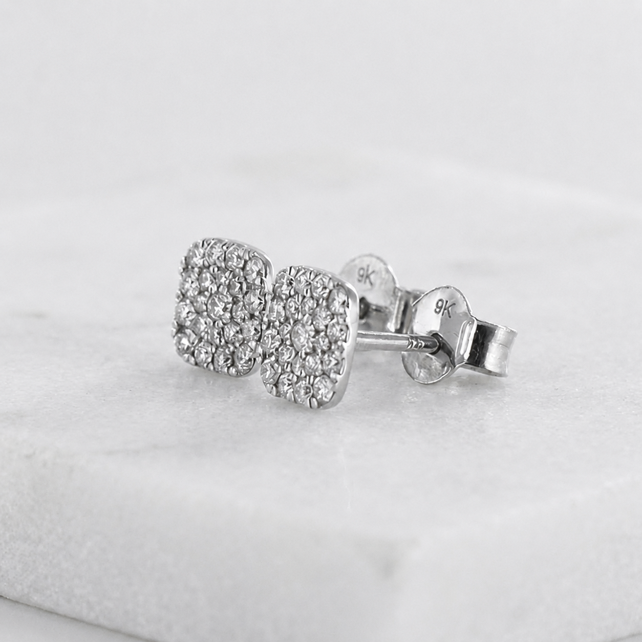 Diamond Cluster Cushion Studs 9ct White Gold