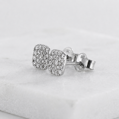 Diamond Cluster Cushion Studs 9ct White Gold