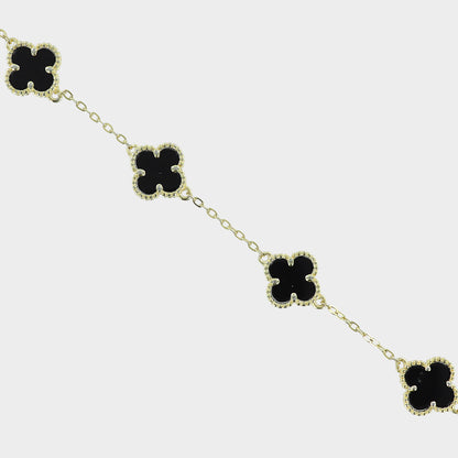 Four Clover Bracelet 14ct Gold Plated & Black Onyx