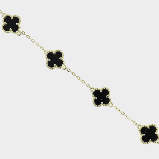 Four Clover Bracelet 14ct Gold Plated & Black Onyx