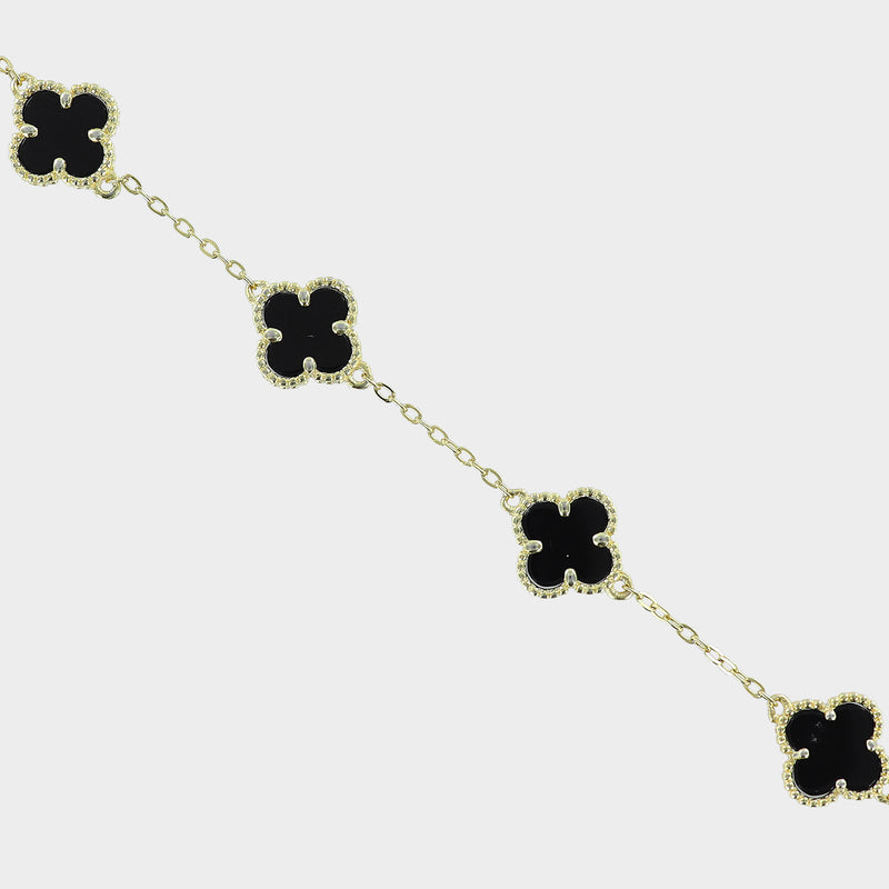 Four Clover Bracelet 14ct Gold Plated & Black Onyx
