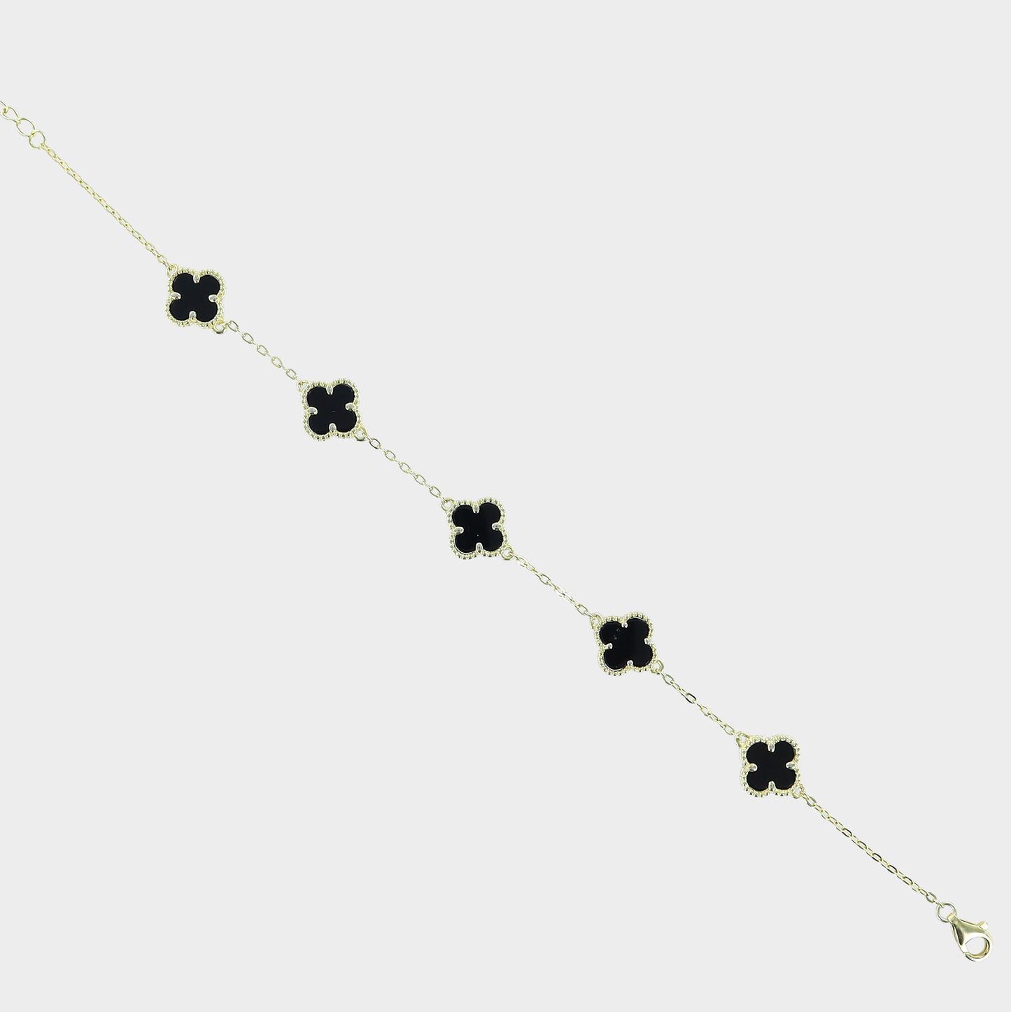 Four Clover Bracelet 14ct Gold Plated & Black Onyx