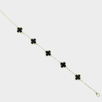 Four Clover Bracelet 14ct Gold Plated & Black Onyx
