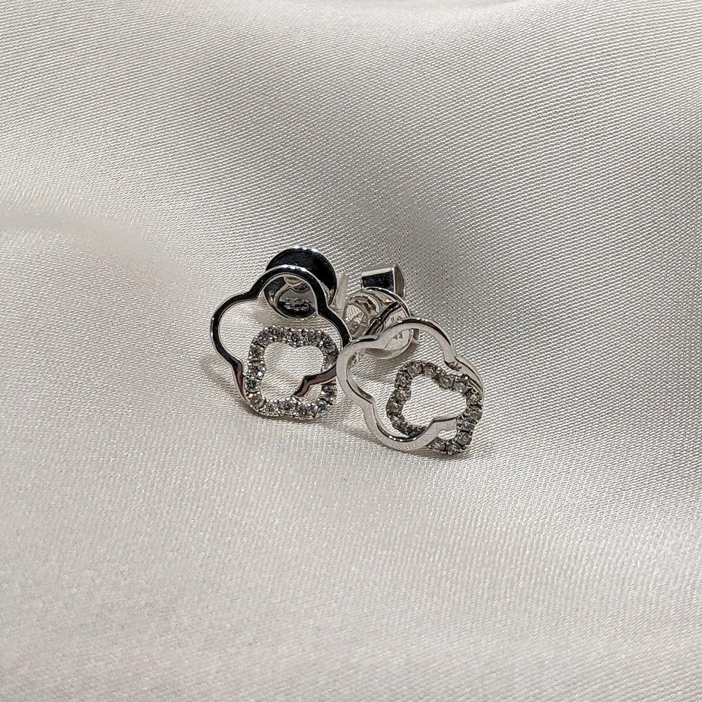 Clover Diamond Studs 14ct White Gold