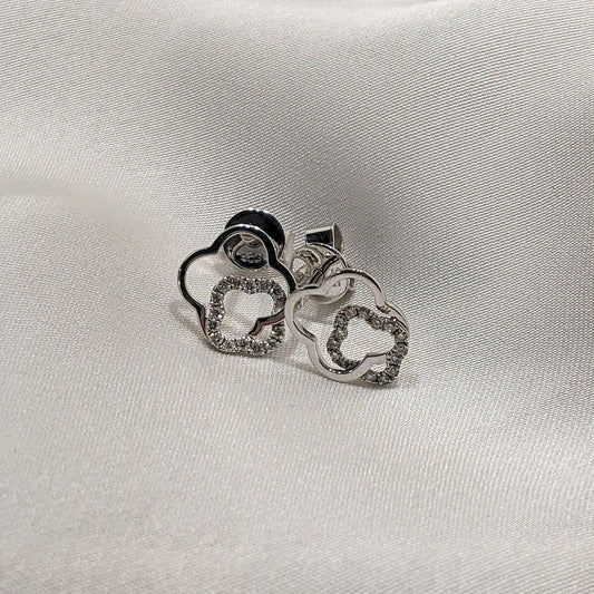 Clover Diamond Studs 14ct White Gold