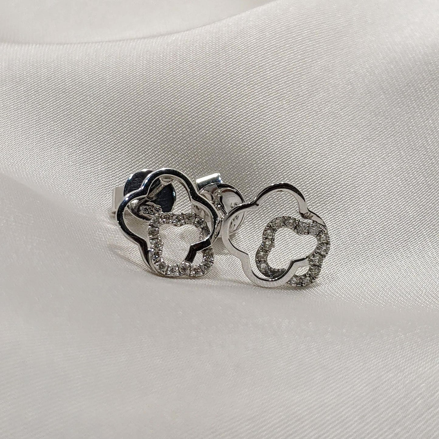 Clover Diamond Studs 14ct White Gold