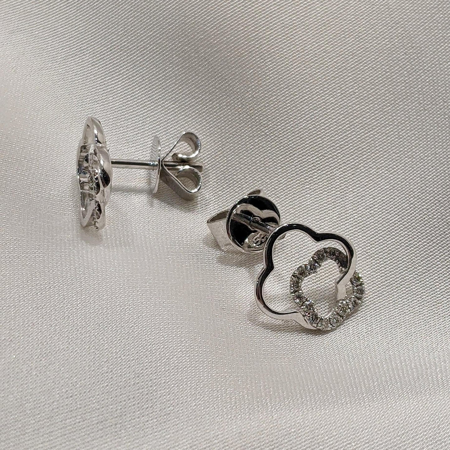 Clover Diamond Studs 14ct White Gold