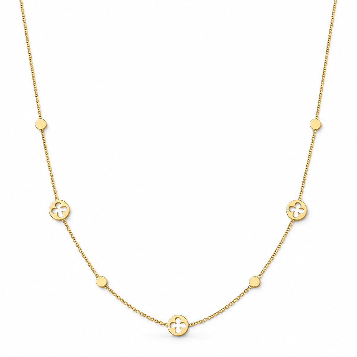 Clover & Disc Necklace 9ct Yellow Gold