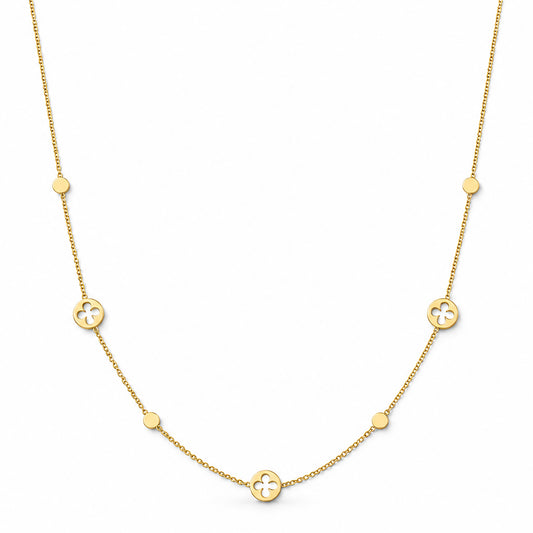 Clover & Disc Necklace 9ct Yellow Gold