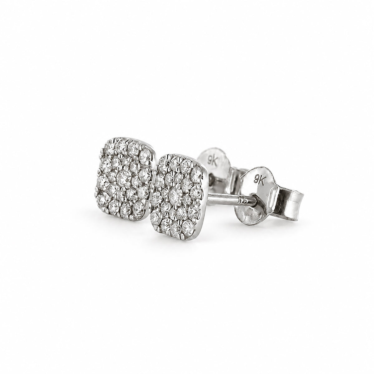 Diamond Cluster Cushion Studs 9ct White Gold