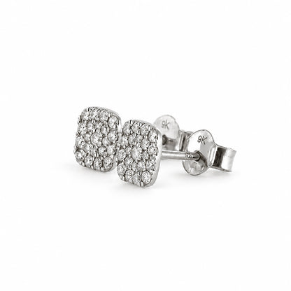 Diamond Cluster Cushion Studs 9ct White Gold