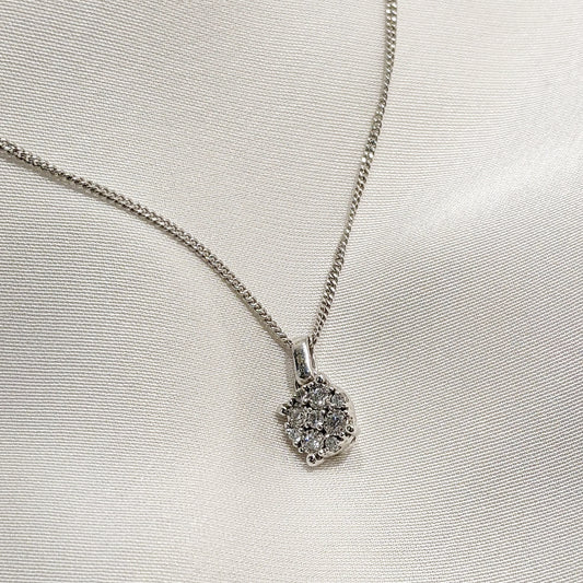 Round Diamond Cluster Pendant 9ct White Gold