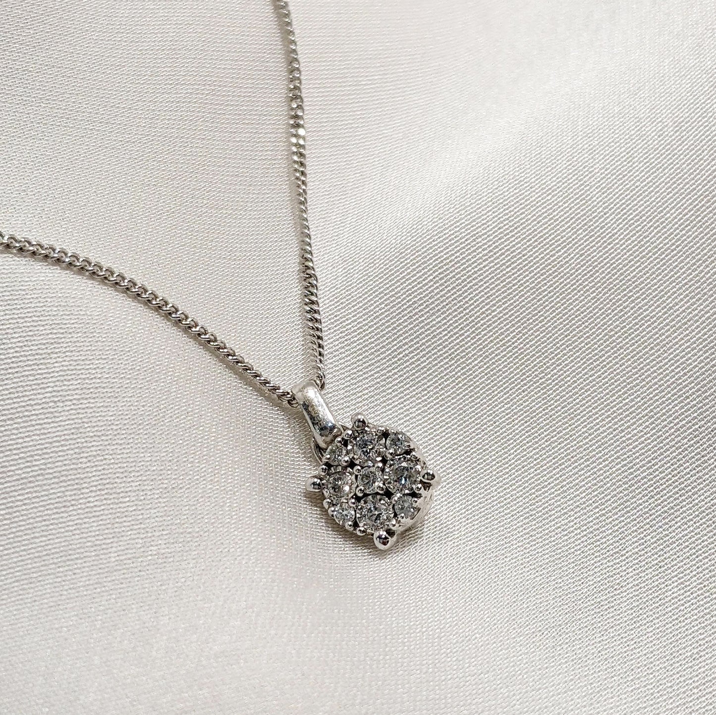 Round Diamond Cluster Pendant 9ct White Gold