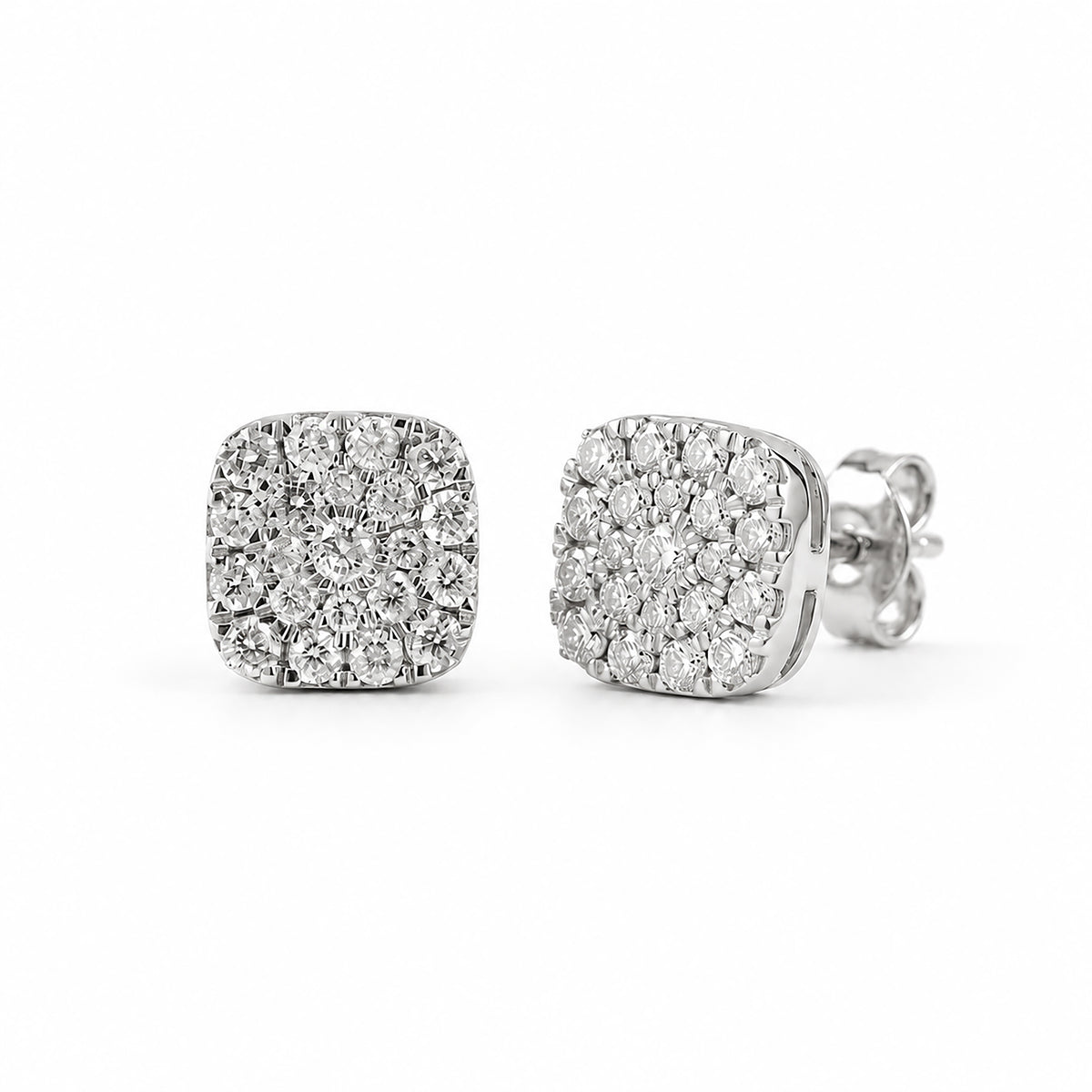 Diamond Cluster Cushion Studs 9ct White Gold