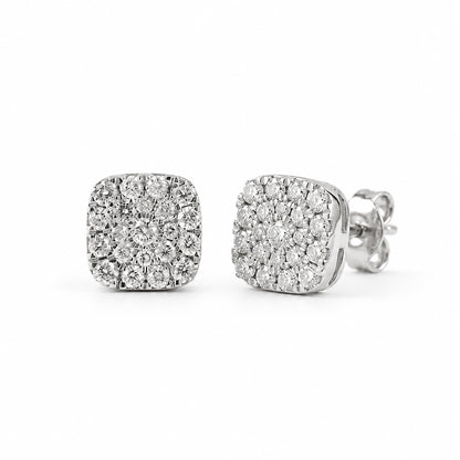 Diamond Cluster Cushion Studs 9ct White Gold