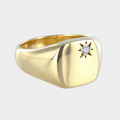 Cushion-Shaped Diamond Signet 9ct Yellow Gold