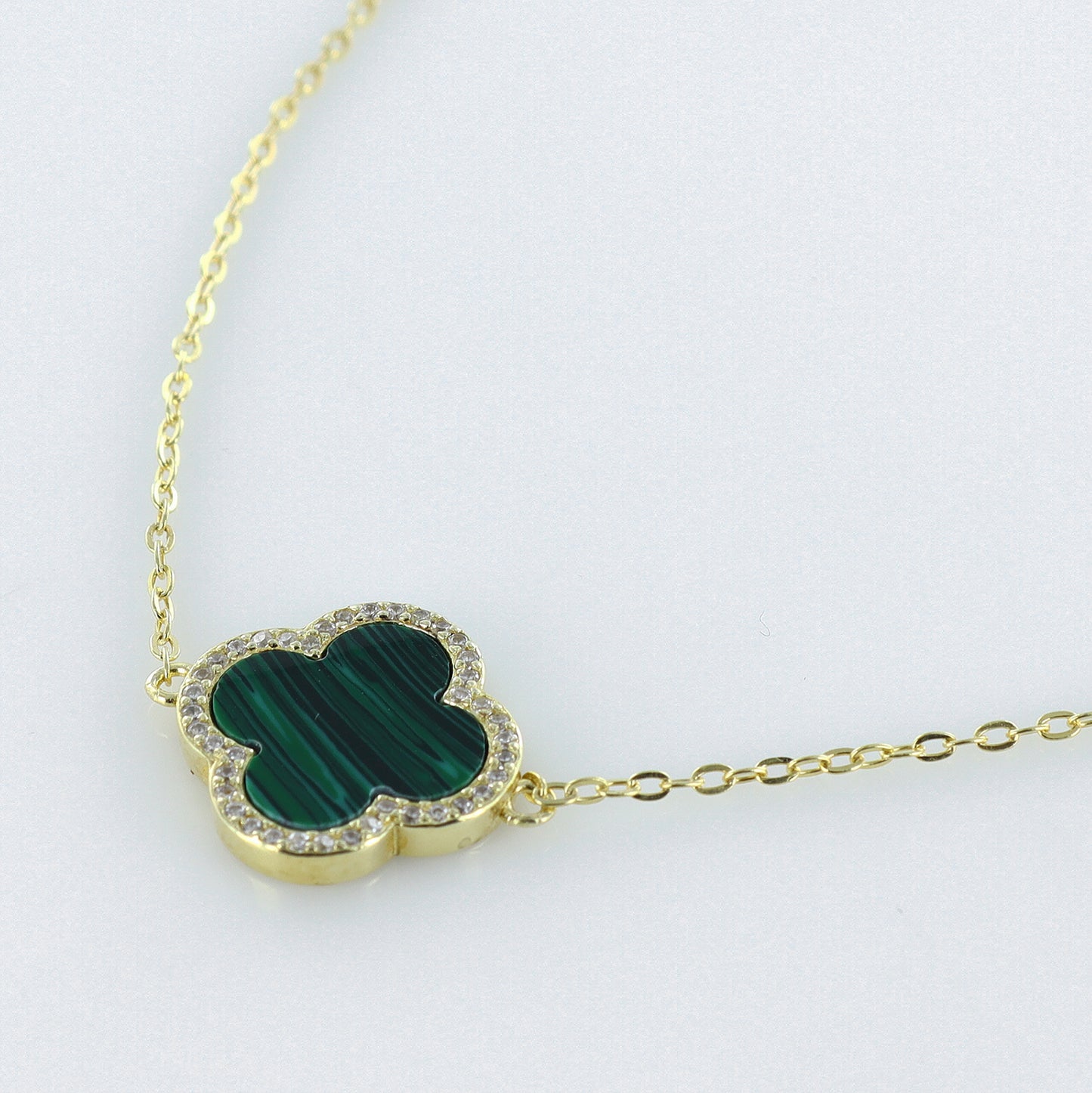 Malachite Clover Bracelet 14ct Gold Plated