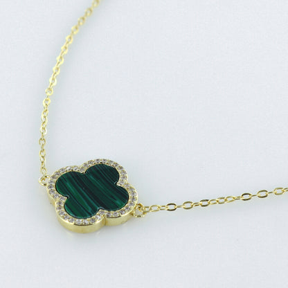 Malachite Clover Bracelet 14ct Gold Plated