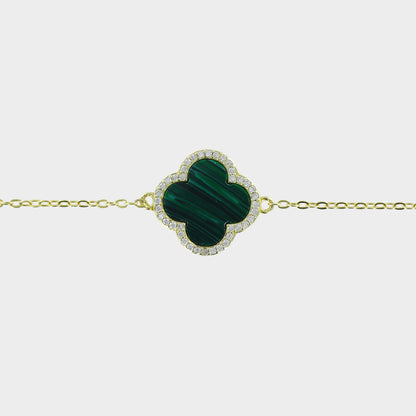 Malachite Clover Bracelet 14ct Gold Plated
