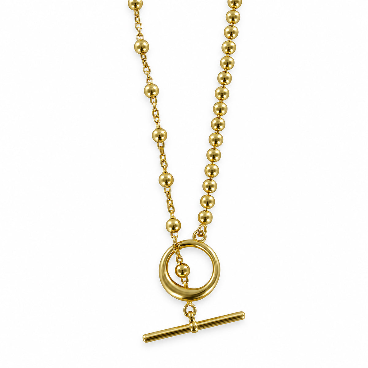 Sterling Silver Gold Plated Ball & T-Bar Necklace